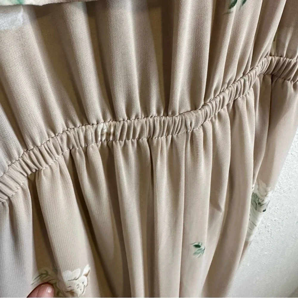 Show me your Mumu Maxi Dress Empire Waist V-neck Short Sleeve Floral Cream M - Picture 9 of 13